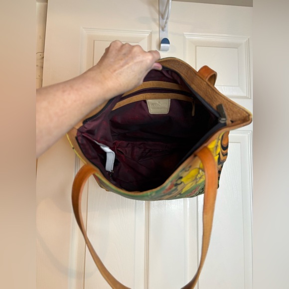Anuschka Floral Leather Shoulder Bag Hand Painted - Picture 3 of 4